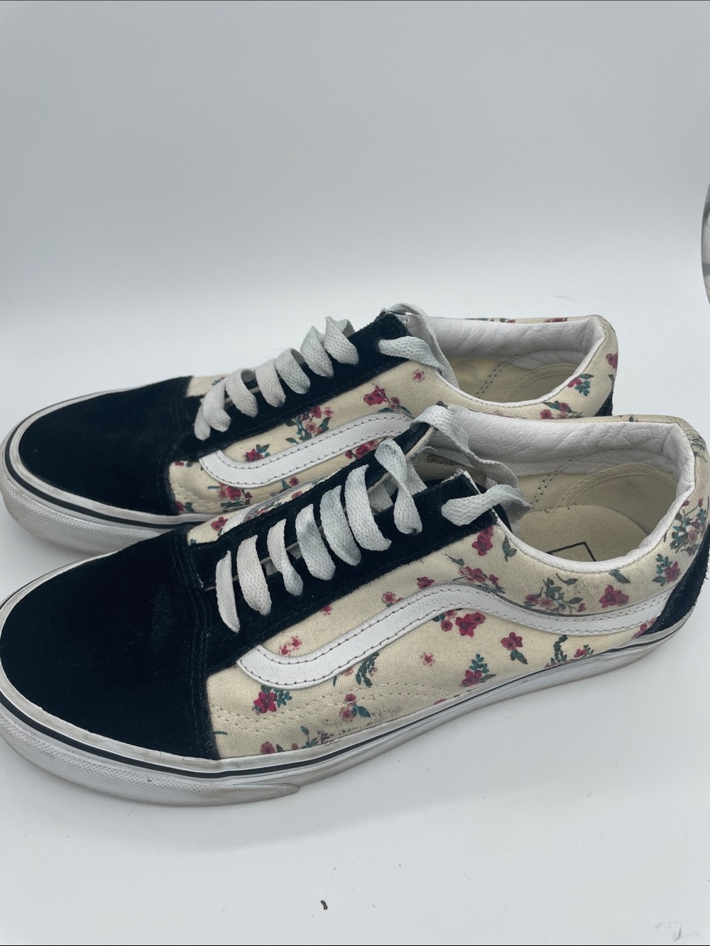 Vans Floral Canvas Low-Top Sneakers with Black Suede Accents